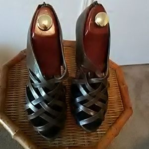 Brown Zip-Up Strappy Heels